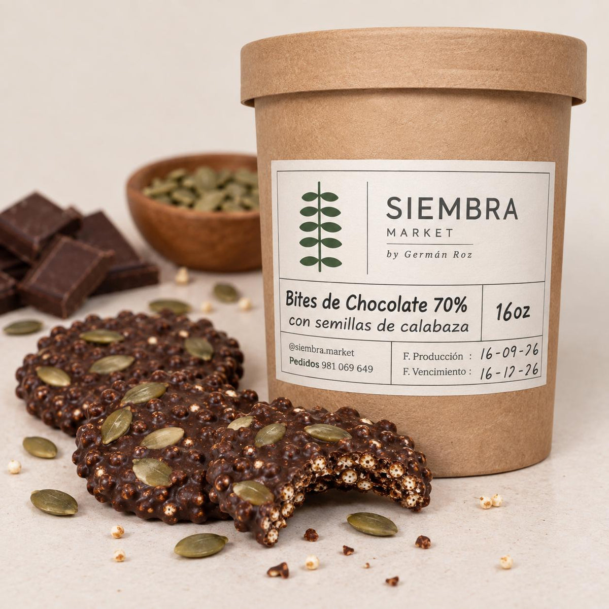 Bites de Chocolate con semillas de Calabaza